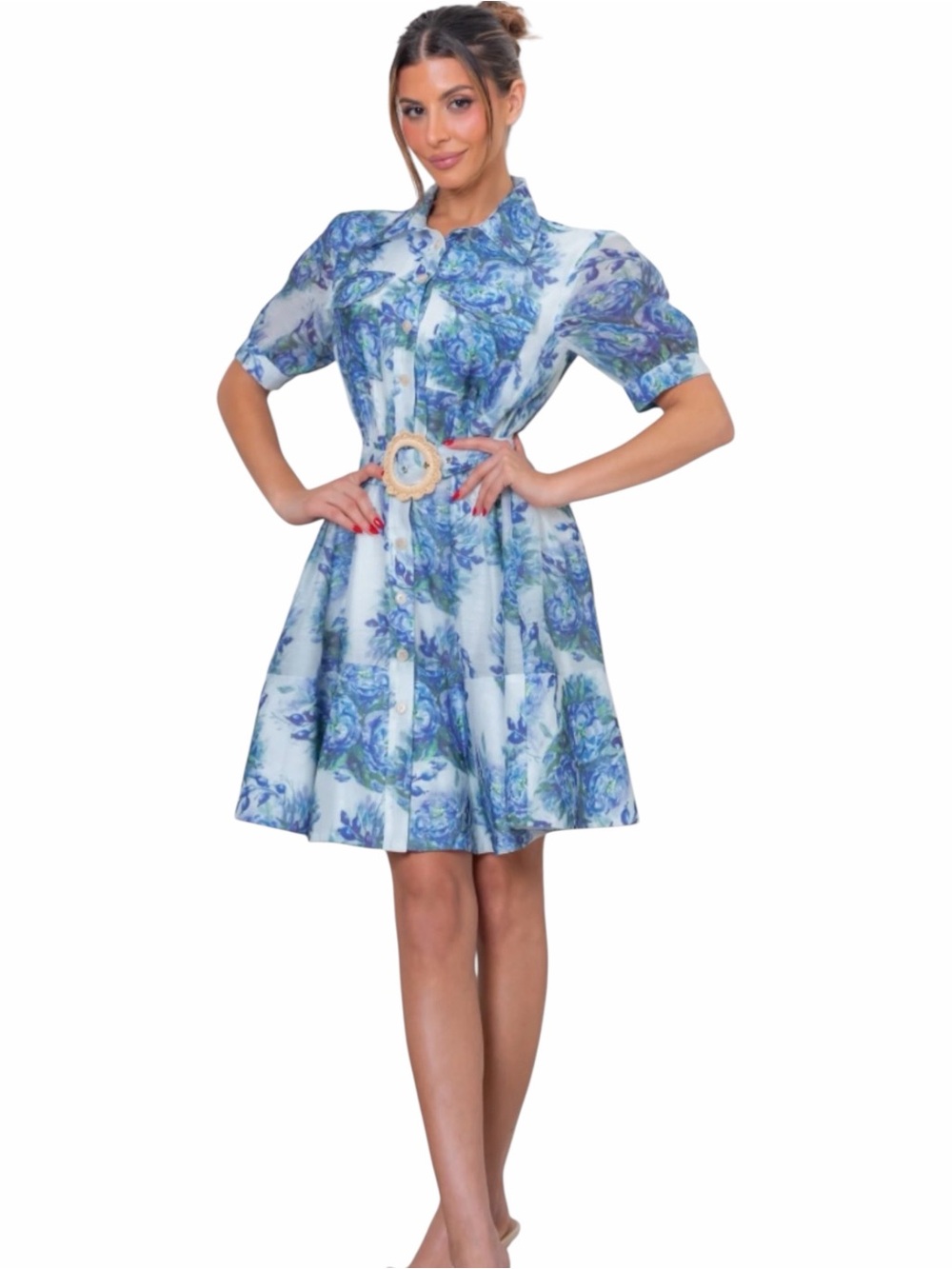 Blue Floral Print Mini Dress